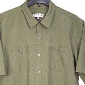 Orvis Mens XL Short Sleeve Button Down Shirt Green Outdoor Fishing Hiking Travel
